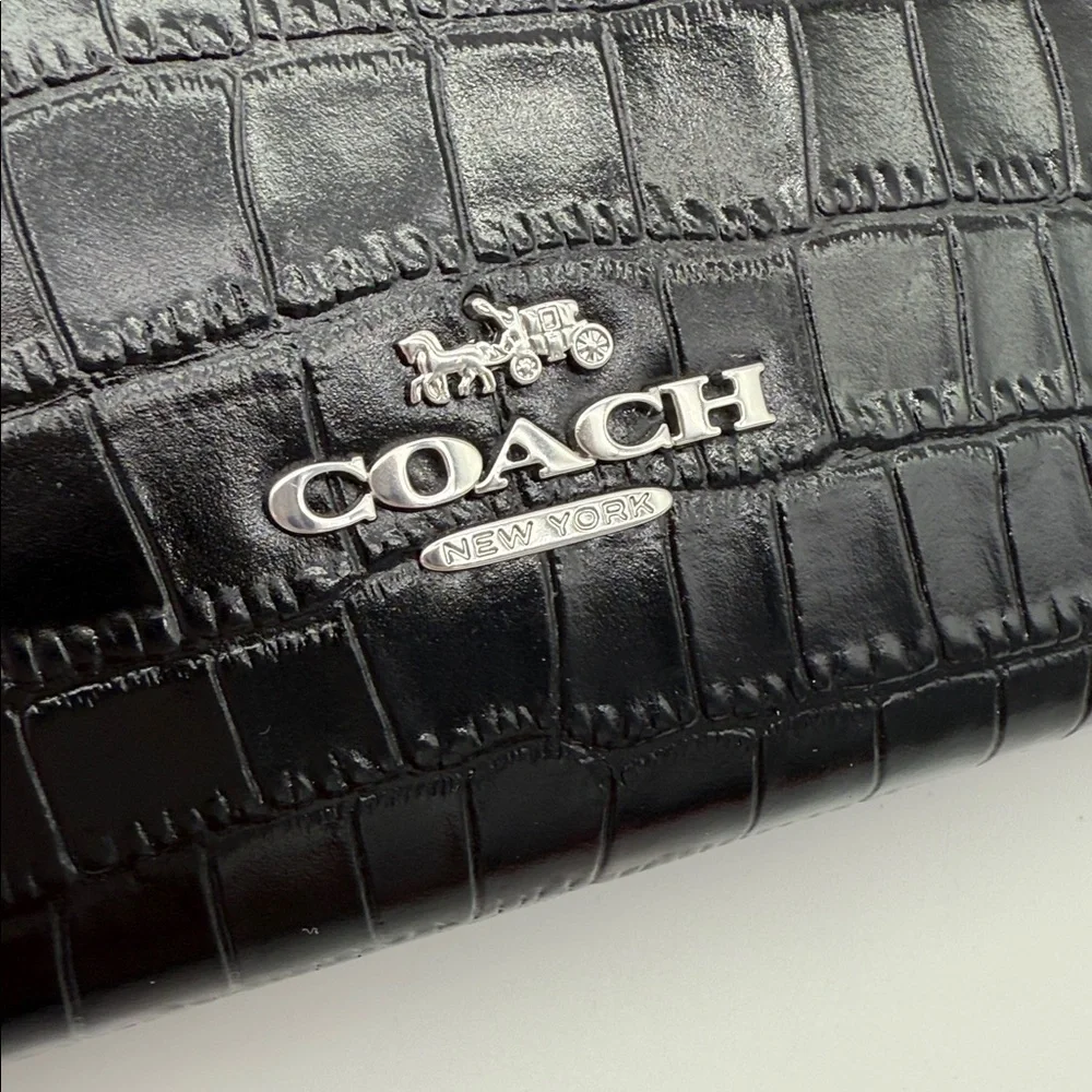 Coach Slim Crossbody Croc Embossed Bag Black - Picture 7 of 16